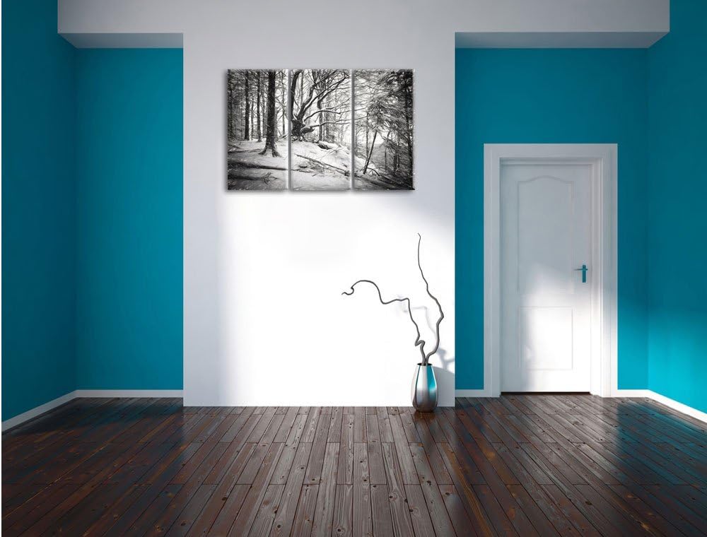 Pixxprint Wald mit Schnee bedeckt als Leinwandbild/Grösse: 3 Teilig (120x80) cm/Wandbild/Kunstdruck/