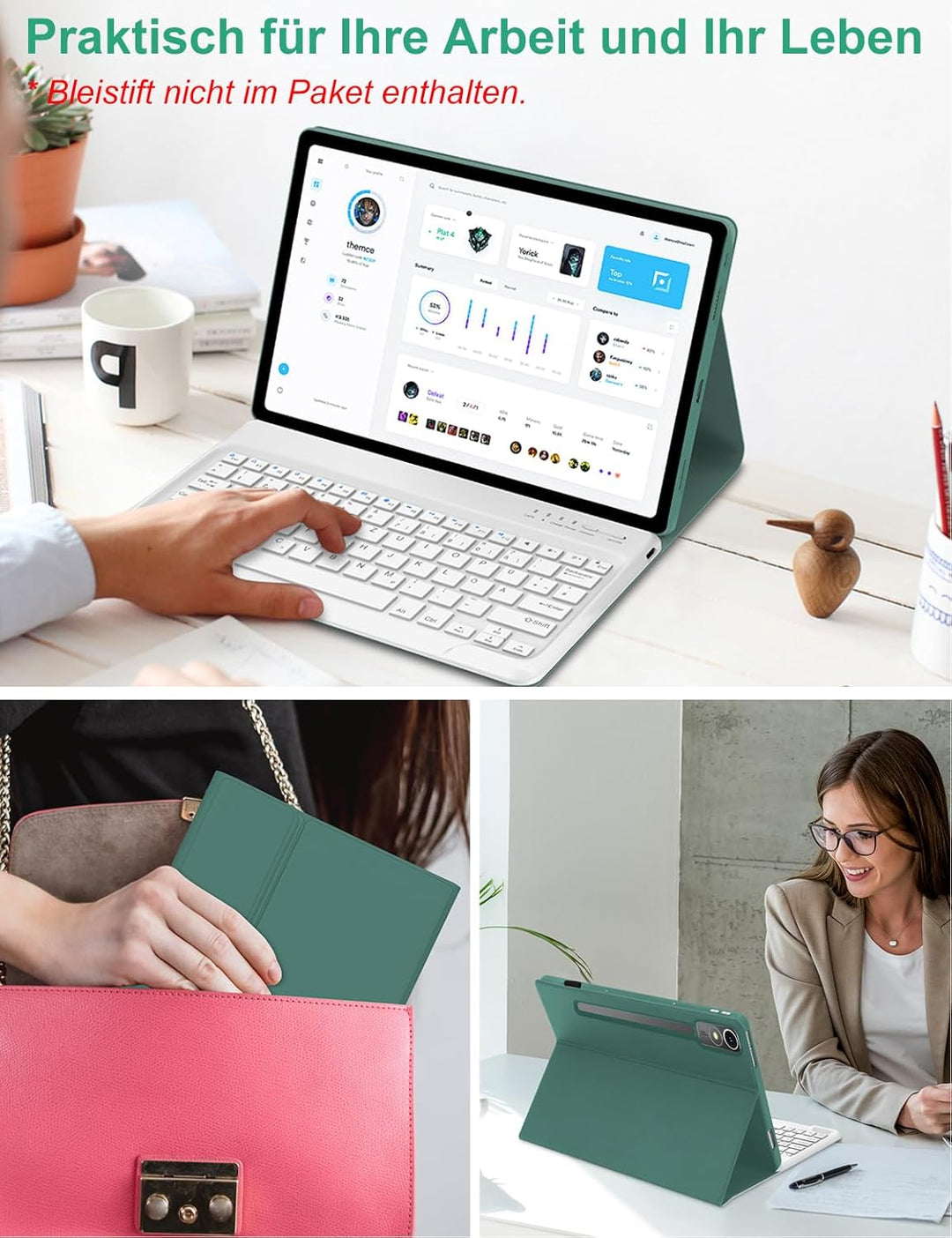 FOGARI Tastatur Hülle für Lenovo Tab P12 12.7" 2023, QWERTZ Layout, Hülle Tastatur mit Magnetisch Ab
