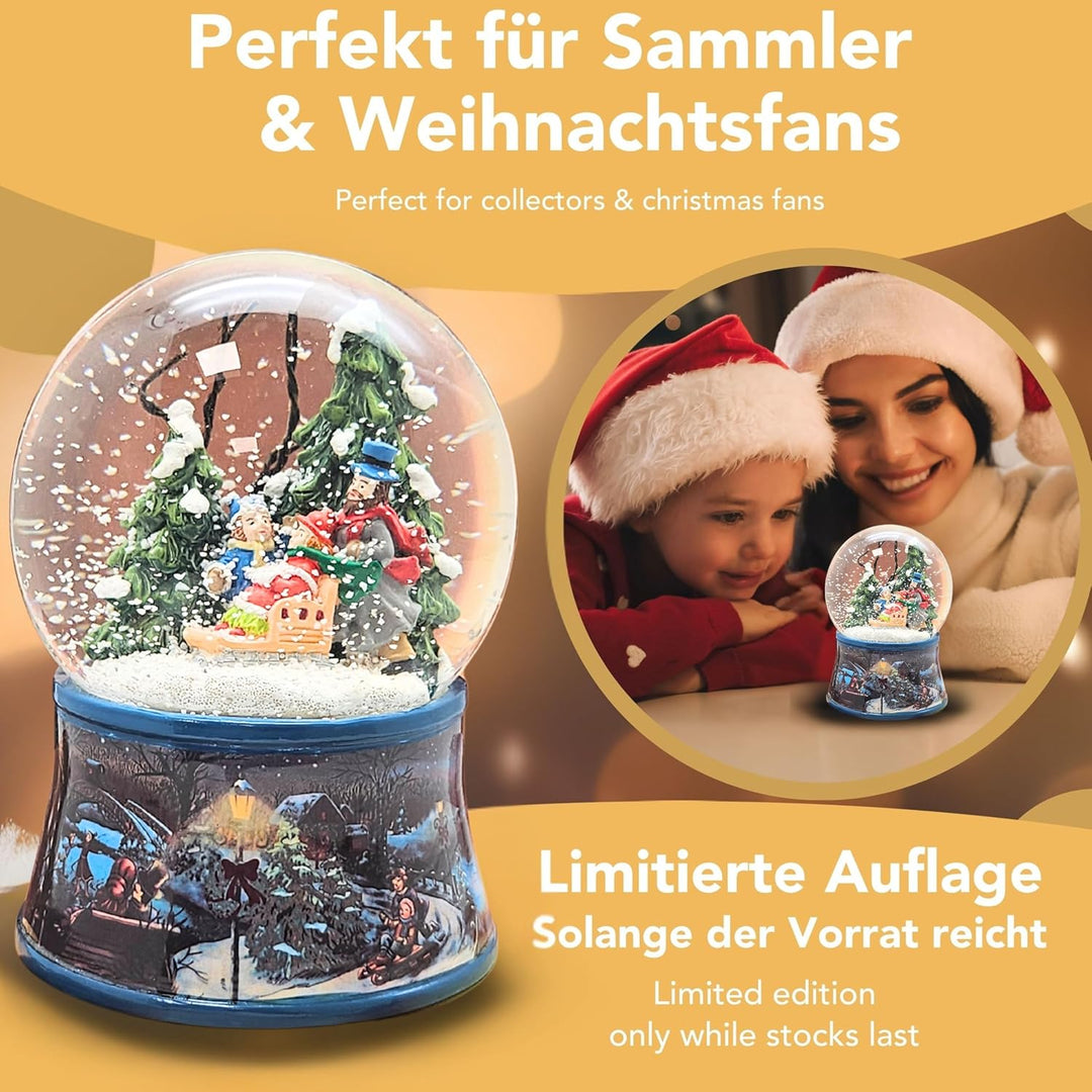Weihnachts-Schneekugel mit Musik | Schneekugel Winterspaziergang mit Familie | Sockel Winterlandscha