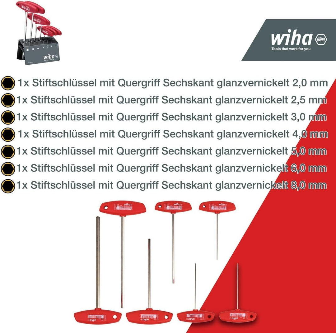 Wiha Stiftschlüssel mit Quergriff Set Sechskant 7-teilig I inkl. Werkbankständer I glanzvernickelt I