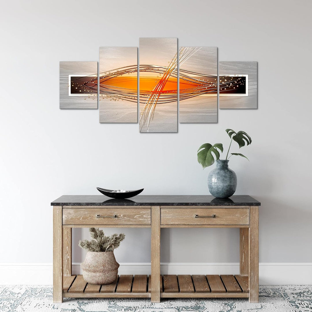 Runa Art Wandbilder Abstrakt 5 Teilig Bild auf Vlies Leinwand Deko Wohnzimmer Schlafzimmer Grau Oran
