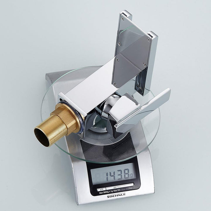 Badarmatur Waschbecken Wasserfall LED Bad Mischbatterie Einhebelmischer Waschbecken für Dusche (Silb