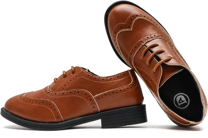 DADAWEN Jungen Schnürhalbschuhe Schule Uniformschuhe Anzugschuhe 27 EU Braun, 27 EU Braun