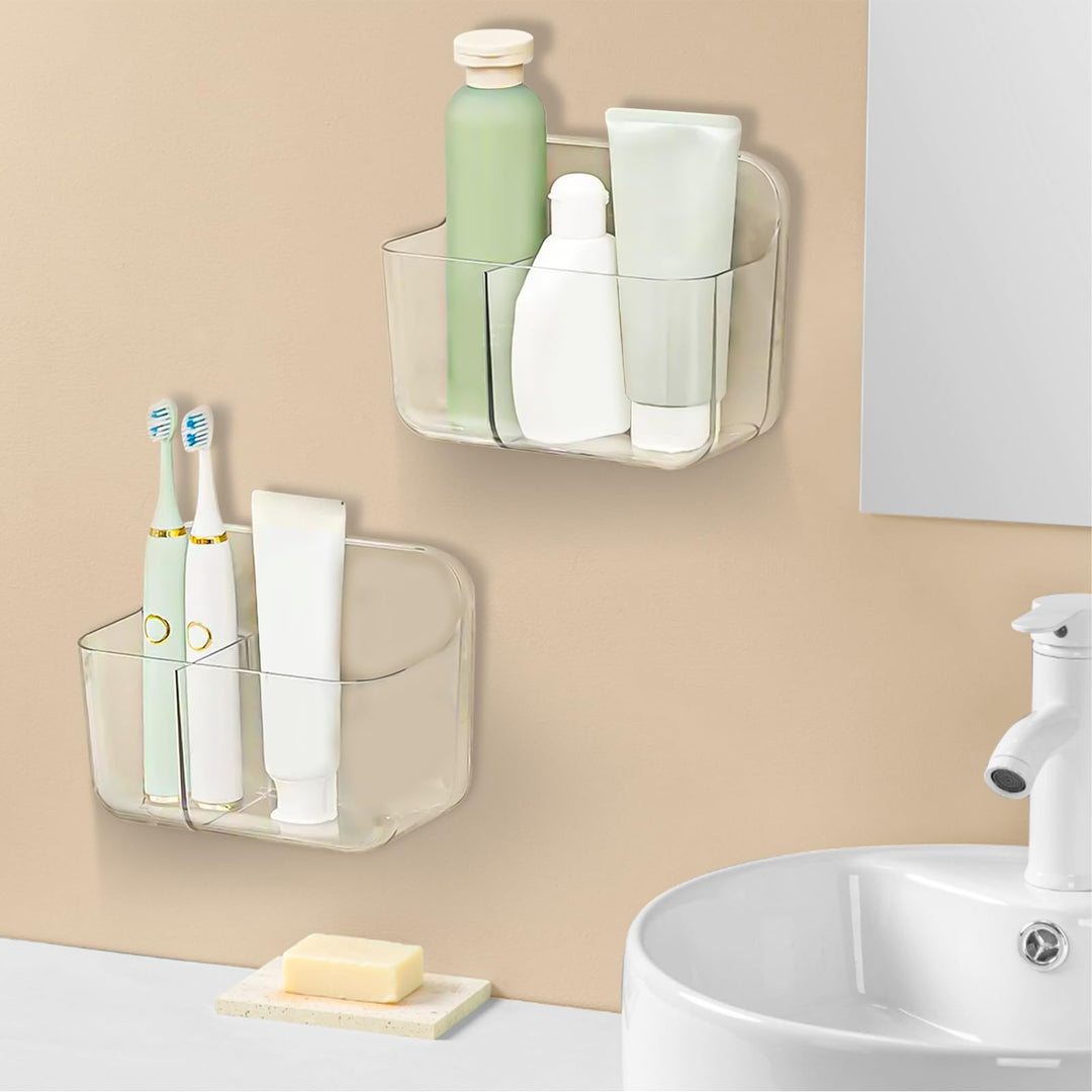 CGBE Duschablage Ohne Bohren, 2 Packs Transparenter Badezimmer Organizer für Wandmontage mit Selbstk
