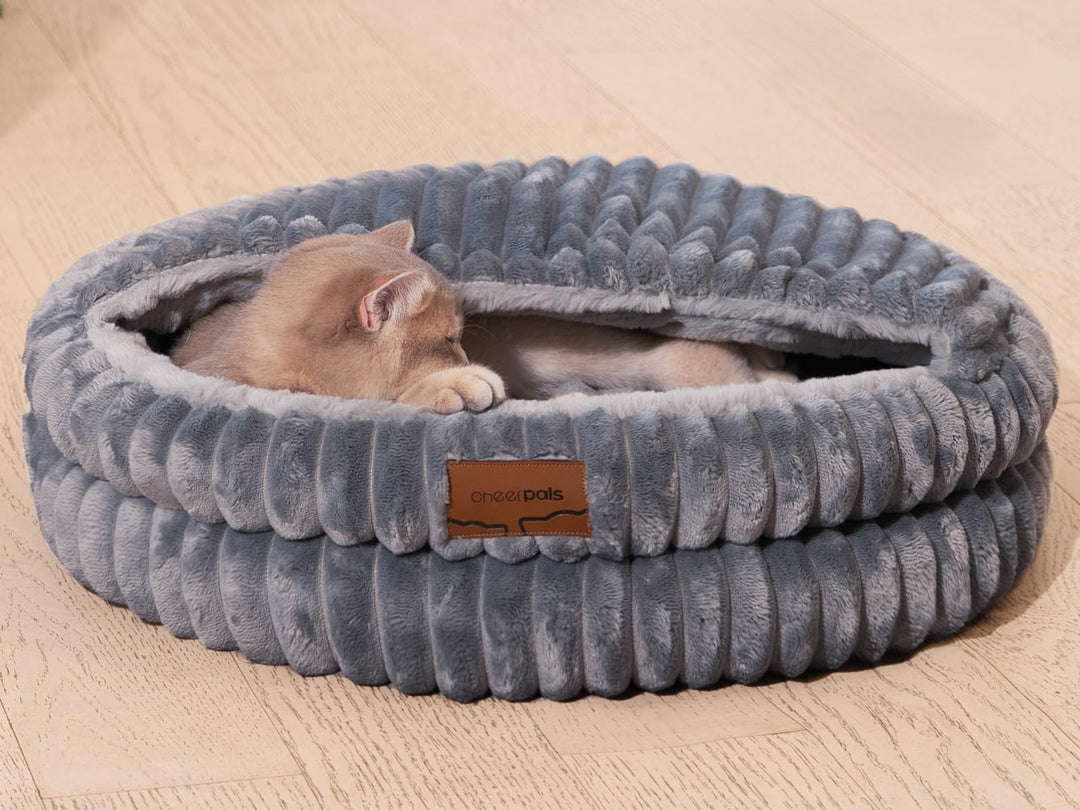 CheerPals Katzenbett mit Deckel 50cm, Waschbar Kuschelhöhle, Winterversteck mit Hochelastischer Schl