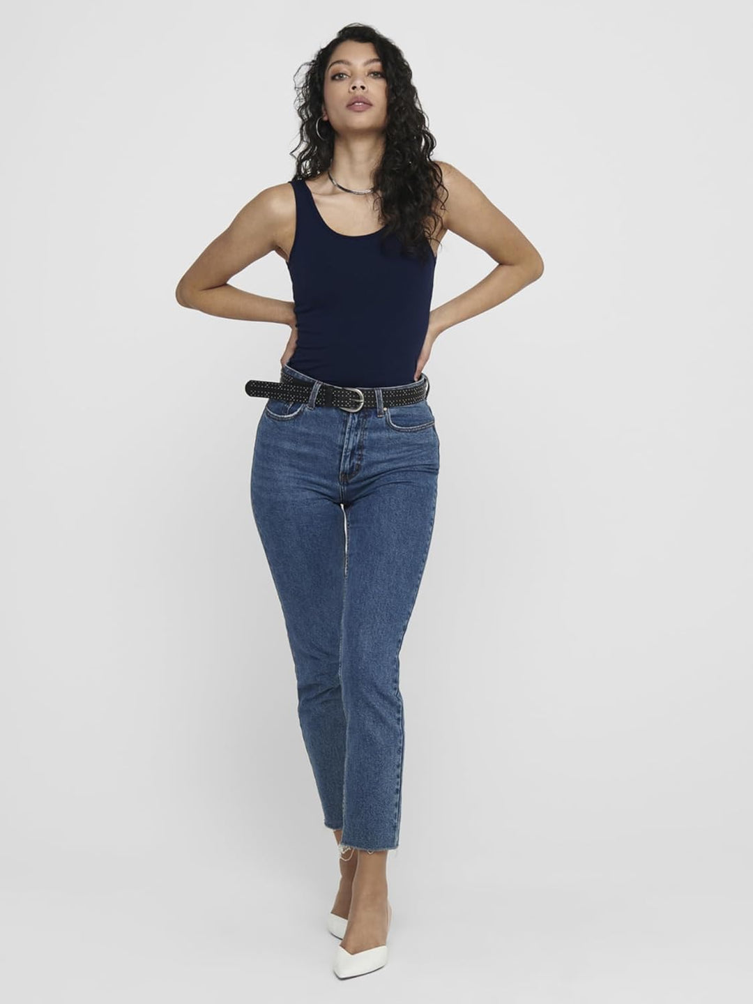 ONLY 3er Pack Damen Oberteile Basic Tank Tops weiss, schwarz, grau, blau, Creme Frauen Shirt lang So