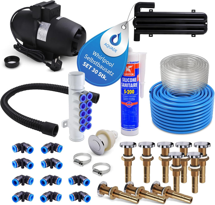 AQUADE Whirlpool Zubehör Gebläse Set Bausatz für Whirlpool Badewanne - Kompressor Schlauch & Schlauc
