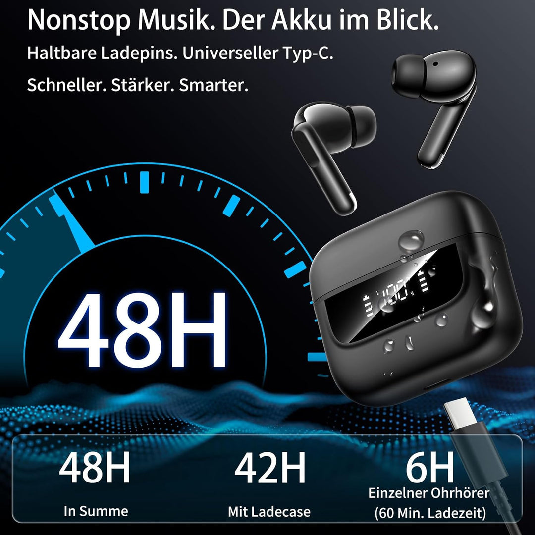 Bluetooth Kopfhörer in Ear, 6 Mikrofone ENC Noise Cancelling für Klarere Anrufe, Kopfhörer Kabellos