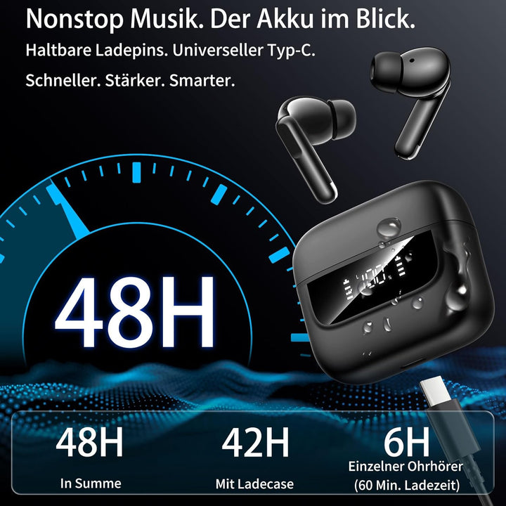 Bluetooth Kopfhörer in Ear, 6 Mikrofone ENC Noise Cancelling für Klarere Anrufe, Kopfhörer Kabellos