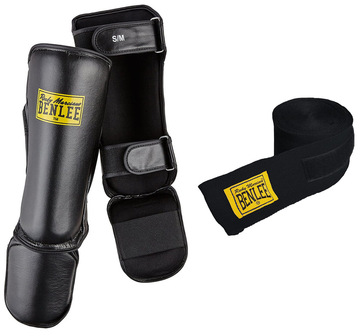 BENLEE Schienbeinschoner aus Kunstleder (1 Paar) Guardian Schwarz L-XL Bundle mit Rocky Marciano Box