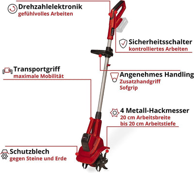 Einhell Akku-Bodenhacke GE-CR 18/20 Li E-Solo Power X-Change (18 V, Li-Ion, elektronische Drehzahlre