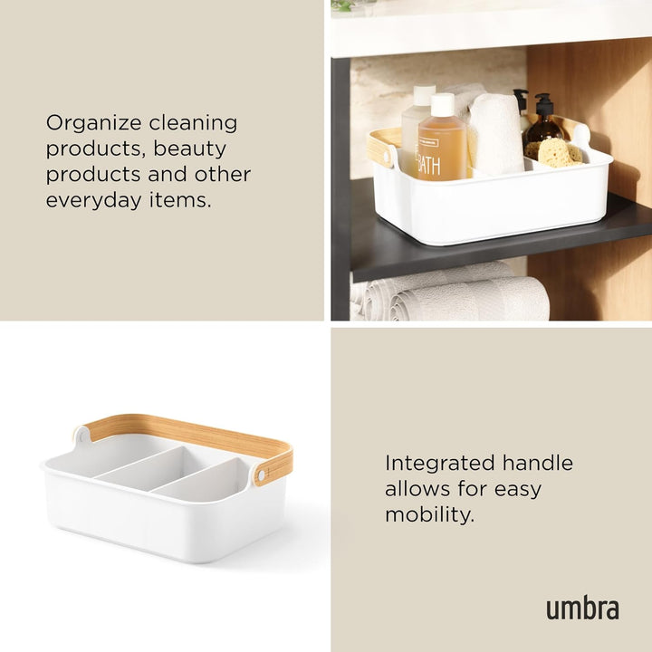 Umbra Bellwood Bin stapelbarer Behälter, Organizer mit entnehmbaren Trennwänden, Weiss/Natur, 36x26x