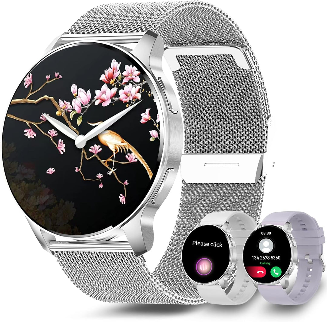 niolina Smartwatch Damen mit Telefonfunktion,1.32 Zoll HD Voll Touchscreen Armbanduhr mit Pulsmesser