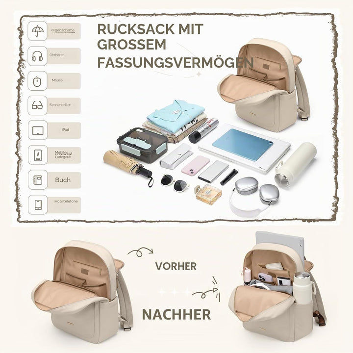 Rucksack Damen Herren Elegant,16 Zoll Laptop Rucksack Wasserdicht mit Laptopfach, Business Laptoptas