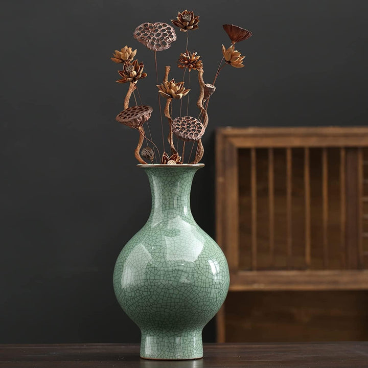 Chinesische Keramikkunst, handgefertigt, antike Eisriss-Glasur, grosse Porzellan-Blumenvase für Heim