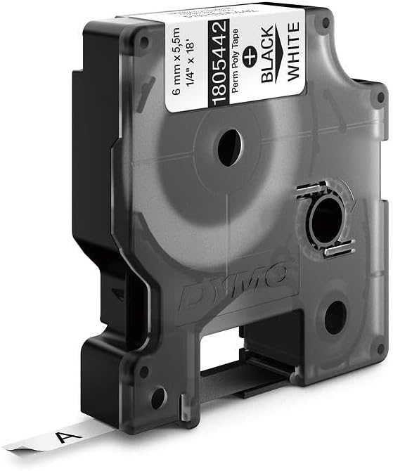 DYMO Rhino Industrie Permanente Polyesteretiketten | 6 mm x 5,5 m | Schwarz auf Weiss | selbstkleben