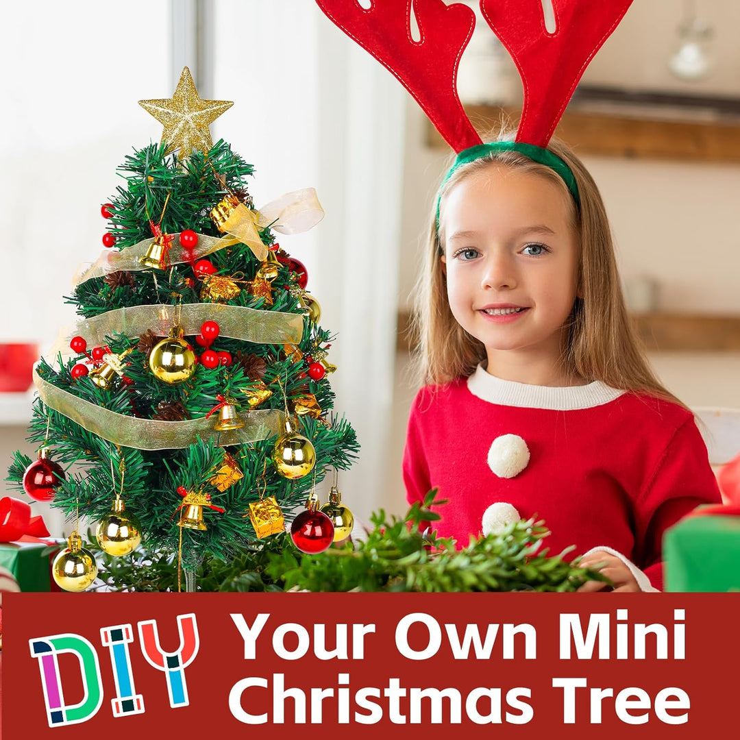 Mini Künstlicher Weihnachtsbaum 60cm,Tisch Christbaum mit Weihnachtskugel Tannenzapfen Christbaumspi