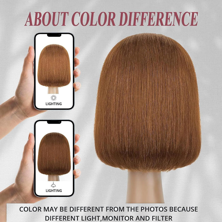 Brown Bob Wig Human Hair Echthaar Perücke None Lace Front Wig Bone Straight Human Hair Wig High Ligh