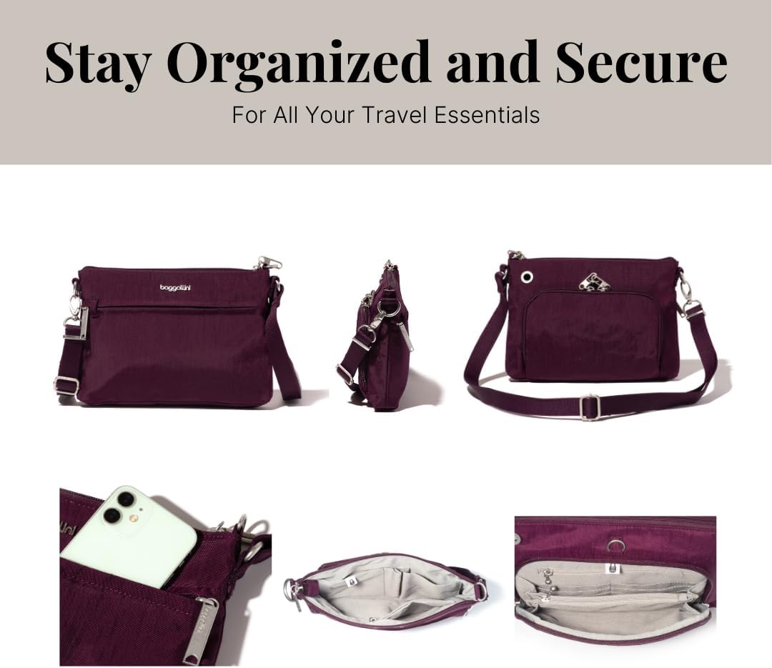 Baggallini Damen Diebstahlsicherung Securtex Anti-Diebstahl-Memento Crossbody-Tasche Mulberry, Mulbe
