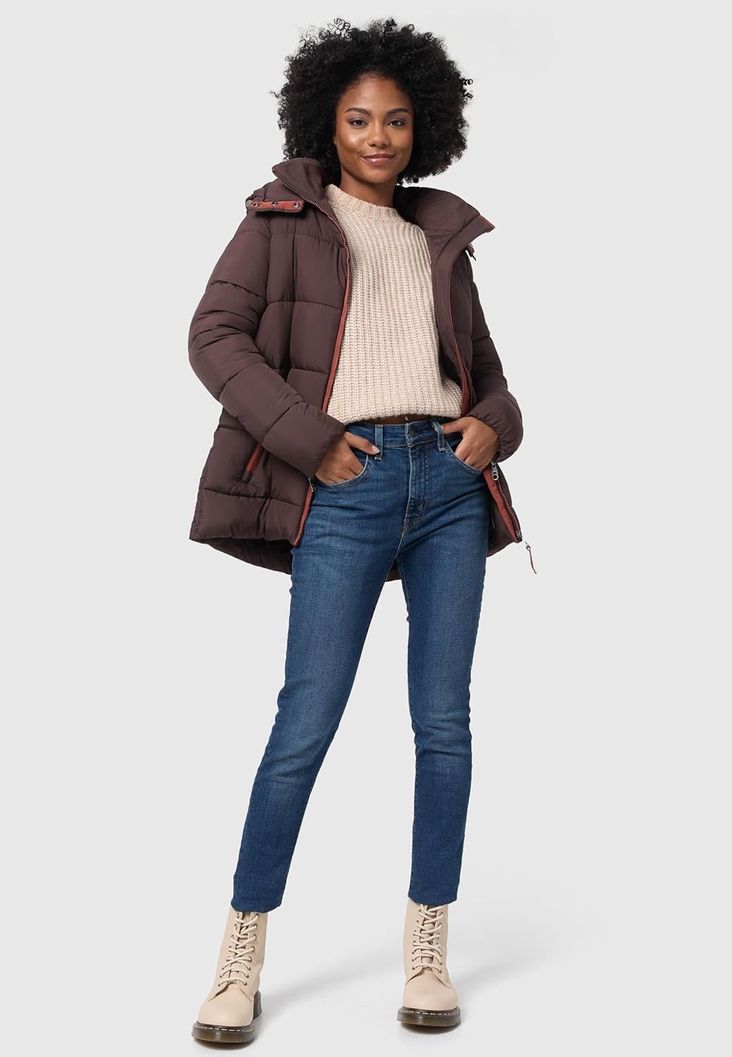 Navahoo Damen kurze Winterjacke Steppjacke warm mit abnehmbarer Kapuze aus recycelten Materialien Wa