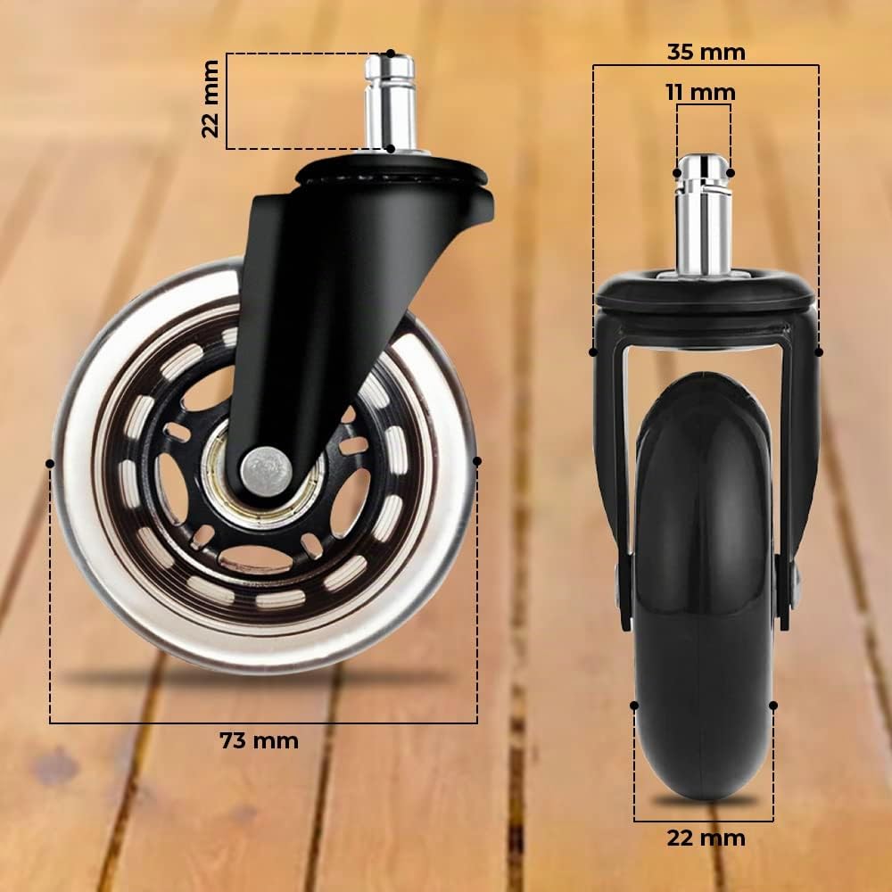 addhome 5er Set Hartbodenrollen | Bürostuhl Rollen 11x22mm | leise Ersatzrollen für Teppich- und Par