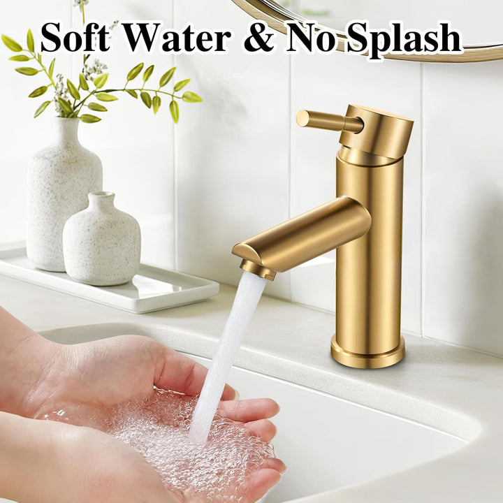 kisimixer Wasserhahn Bad, Einhebel-Waschtischarmatur 304 Edelstahl, Einloch Mischbatterie Waschbecke