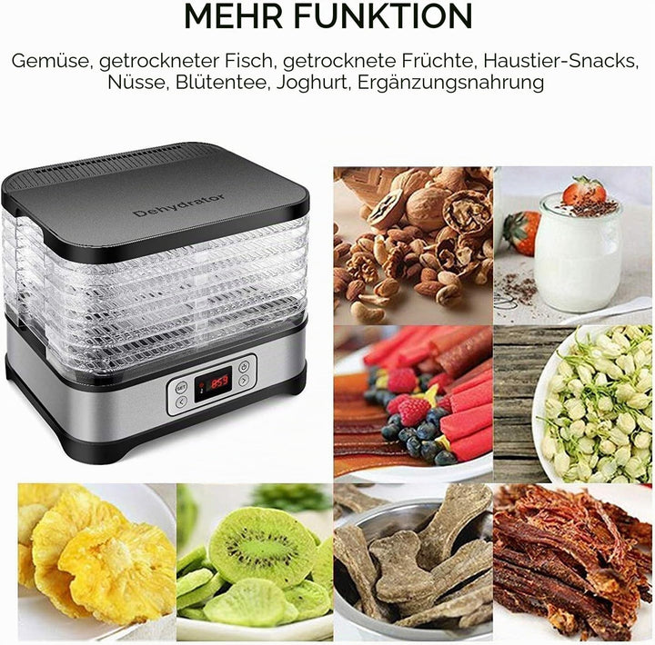 Dörrautomat 400W， Dörrgerät mit LCD Display 8 Etagen Obsttrockner， Gemüsetrockner BPA-frei， Temperat
