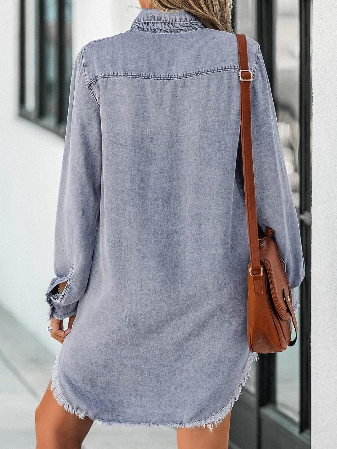 CUPSHE Damen Jeanshemd V Ausschnitt Knopfleiste Brusttaschen Asymmetrisch Jeansbluse Hemdblusen Deni