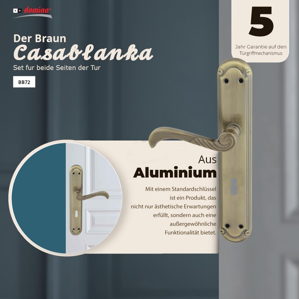 domino Türgriff 72 Drückergarnitur BB-Buntbart Set Langschildgarnitur Türklinke für Zimmertür, Kelle