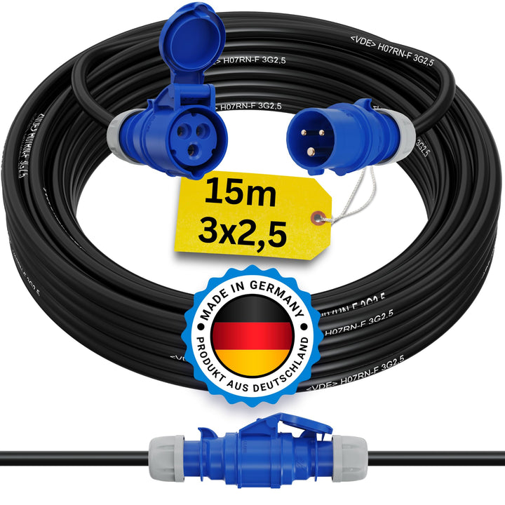 CEE Verlängerungskabel Camping Campingkabel Caravan Boot Gummi H07RN-F 3x2,5 mm² IP44 Aussen 230V 16