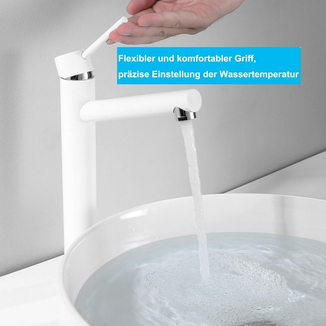 Hoch Waschtischarmatur Weiss, Wasserhahn Bad Hohe Armatur für Aufsatzwaschbecken, Waschbecken Armatu