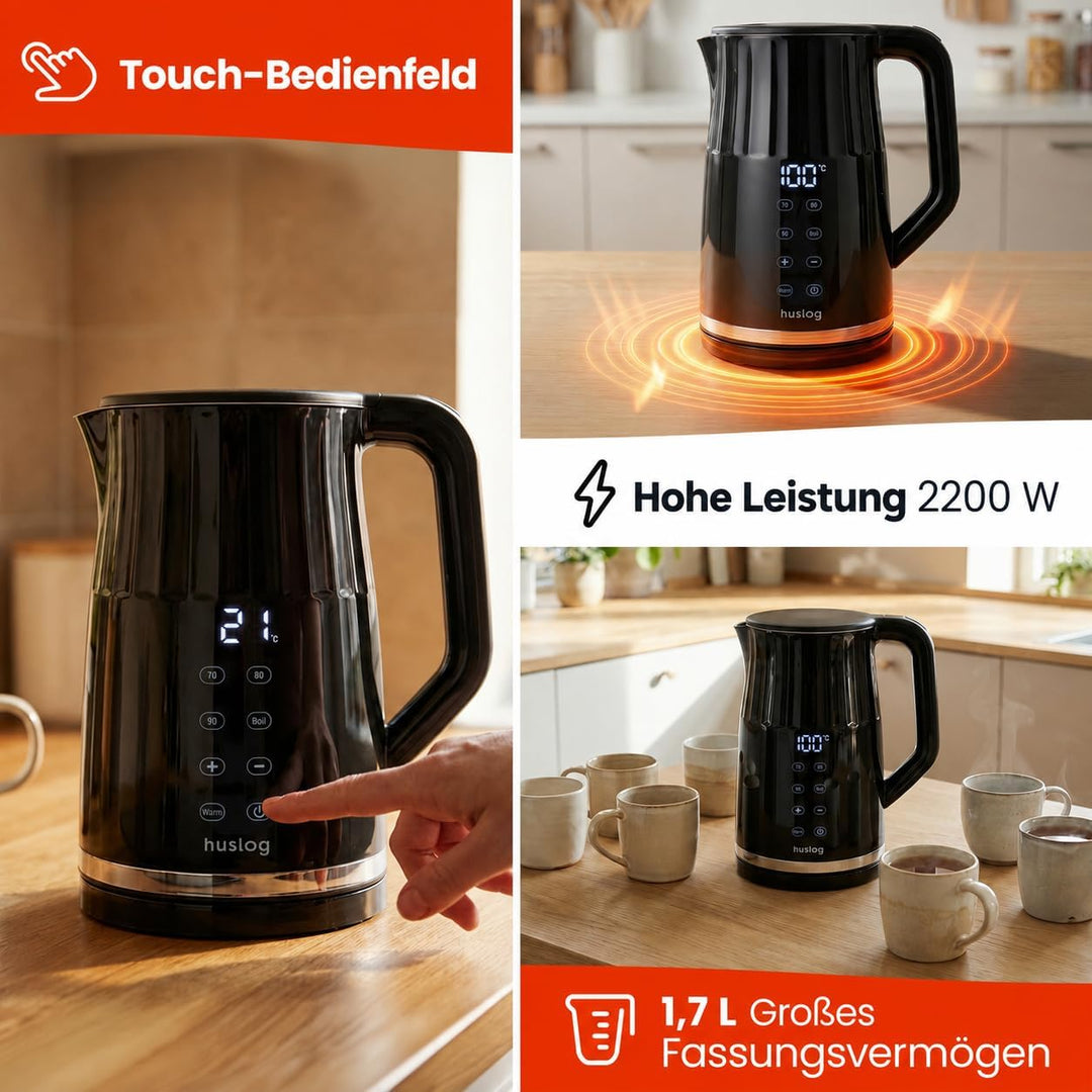 Elektrischer Wasserkocher mit Temperaturanzeige 1,7L 2200W Warmhaltefunktion 4 Temperaturprogramme T