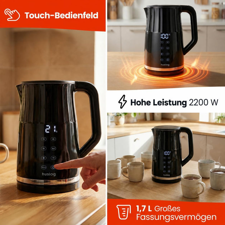 Elektrischer Wasserkocher mit Temperaturanzeige 1,7L 2200W Warmhaltefunktion 4 Temperaturprogramme T