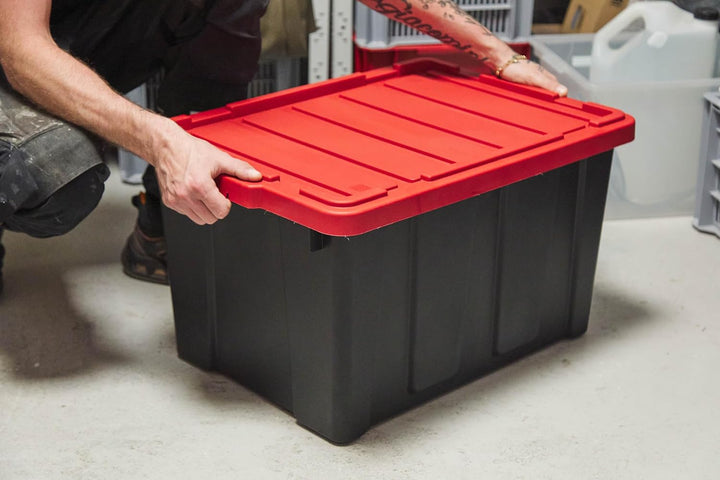Iris Ohyama Heavy Duty Organisation Boxes, 68L, 4er-Set, Rot, Gross, Robust, Stapelbar, Aufbewahrung