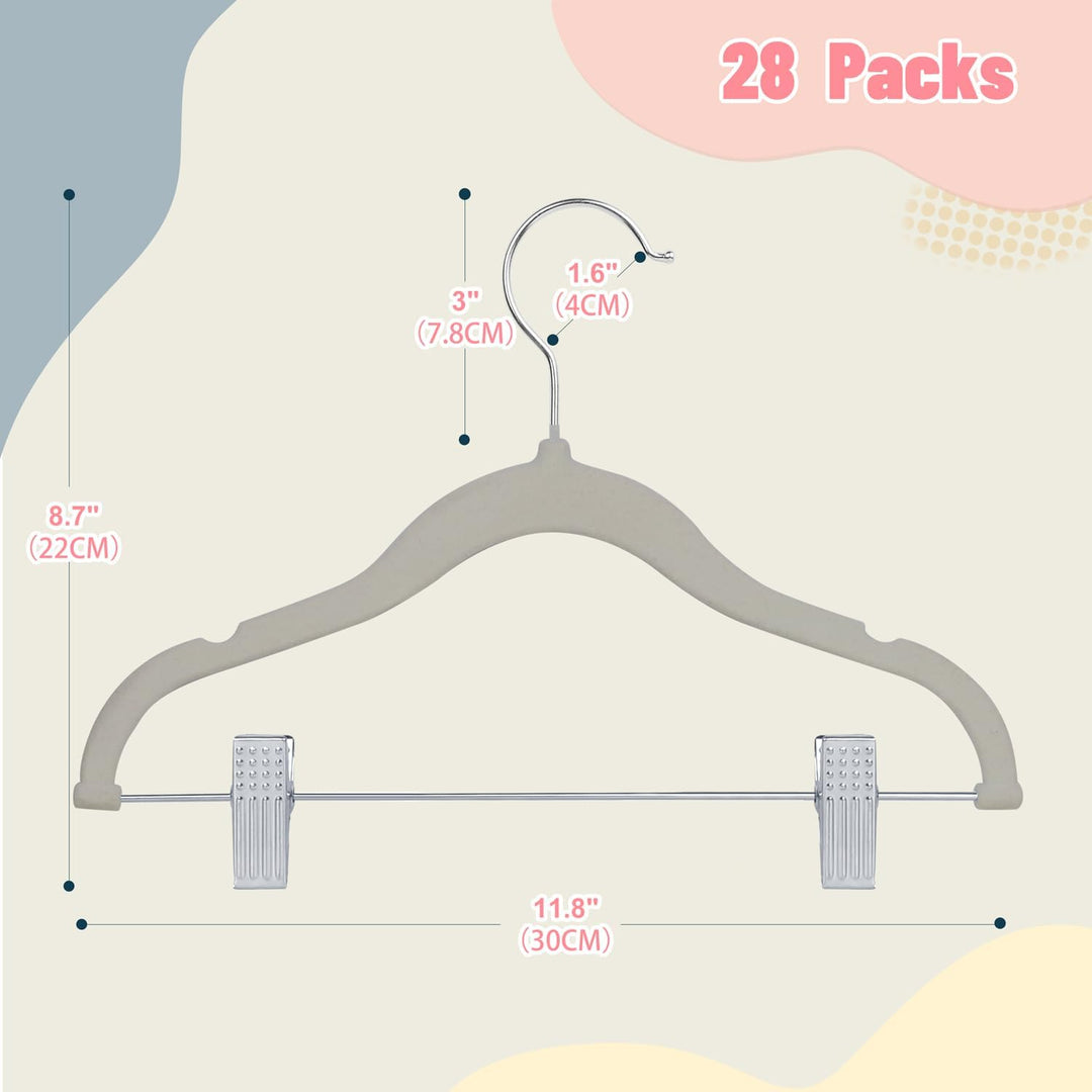 ManGotree Kinder-Rockbügel, 28 Pack Baby-Samtbügel mit beweglichen Clips, rutschfeste Hosenbügel, 30
