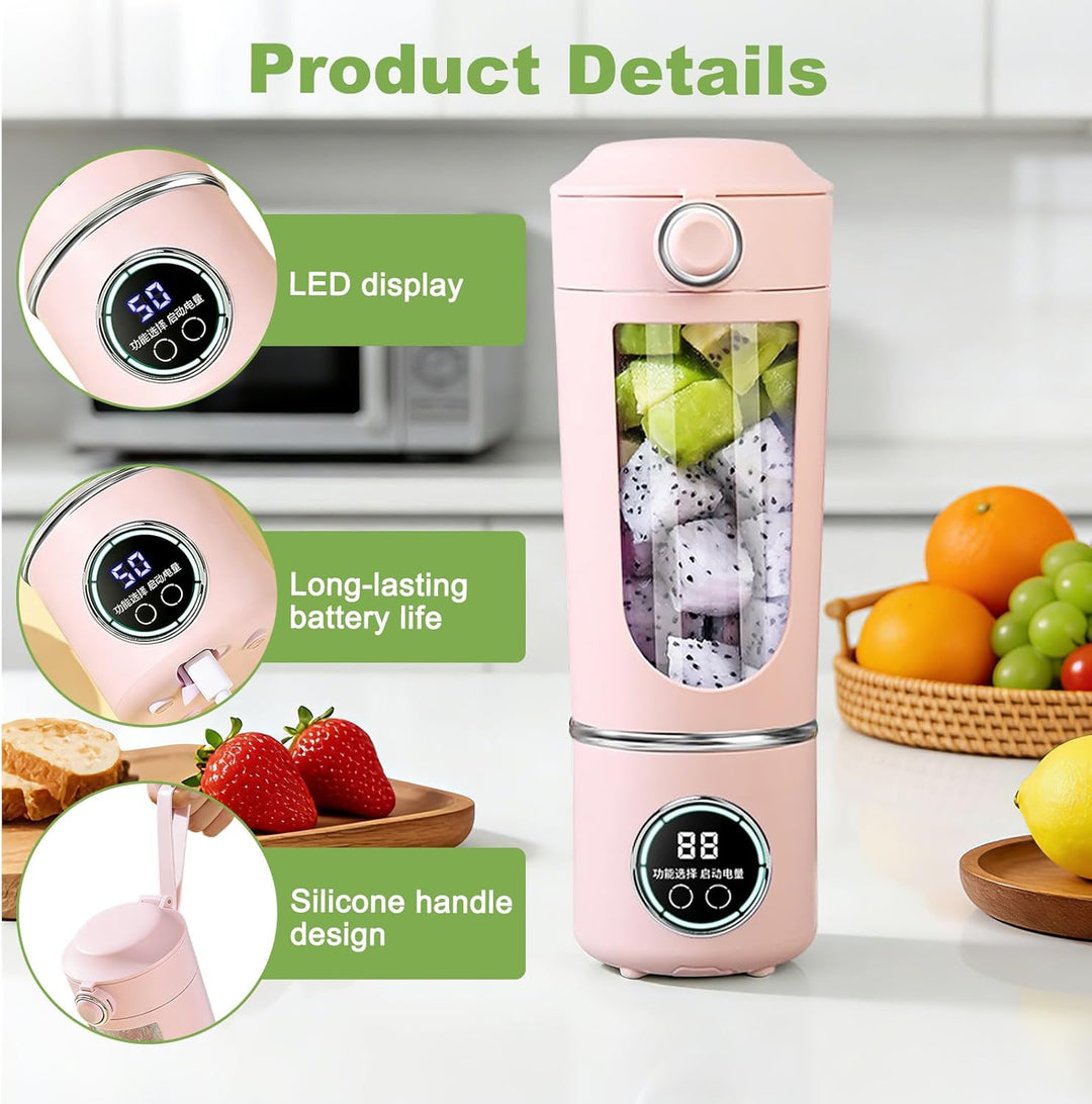 Tragbarer Mixer Smoothie Maker, 700 ml Kleiner Entsafter, Typ-C Wiederaufladbar, mit 12 Rostfreien K