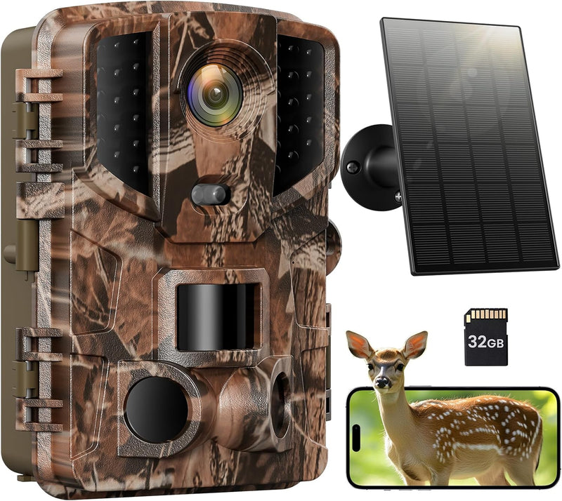 Solareye WLAN Wildkamera mit Handyübertragung App, 2,7K 48MP Wildkamera mit Bewegungsmelder Nachtsic