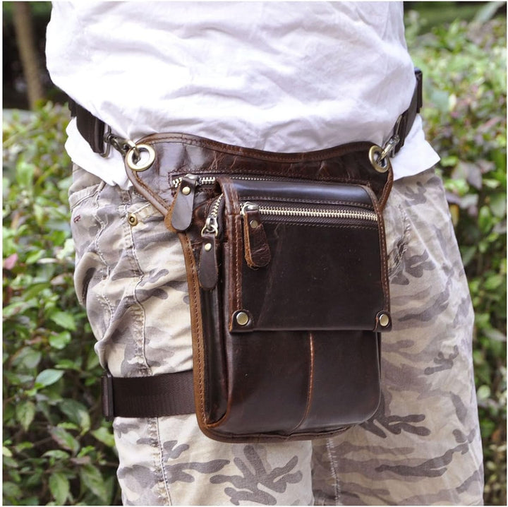 Le'aokuu Herren Echtes Leder Tasche Beinbeutel Beintasche Aussenbeintasche Beinbeuteltasche Reisen H