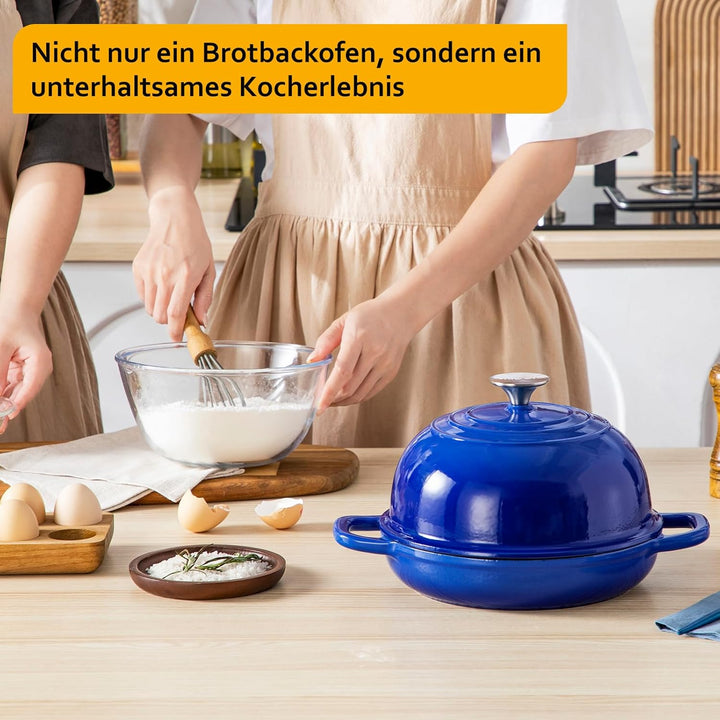 Velaze Emaille Schmortopf mit Deckel und Griffen, 4,8L Gusseisen Topf Brot Backen, 26 cm Brotbacktop
