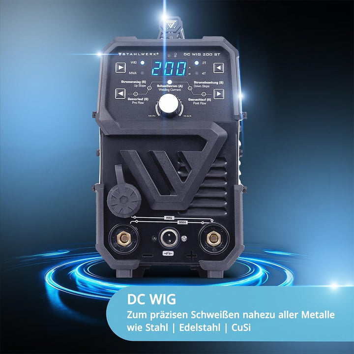 STAHLWERK Schutzgasschweissgerät 2-in-1 Kombi DC WIG 200 ST – WIG & MMA-Funktion (E-Hand/ARC) bis 20