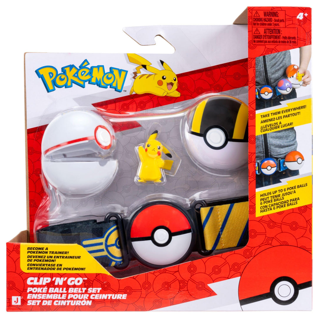 Pokémon PKW4741 - Pikachu Clip 'N' Go Gürtel-Set - Pikachu Battle Figur mit Premierball, Hyperball u