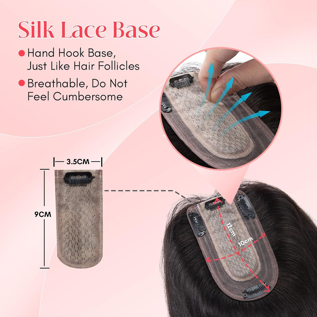 Elailite Hair Topper Echthaar #1B Naturschwarz 20cm Clip in Toupet Damen Extensions Haarteil Haartop