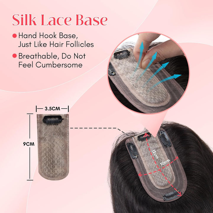 Elailite Hair Topper Echthaar #1B Naturschwarz 20cm Clip in Toupet Damen Extensions Haarteil Haartop