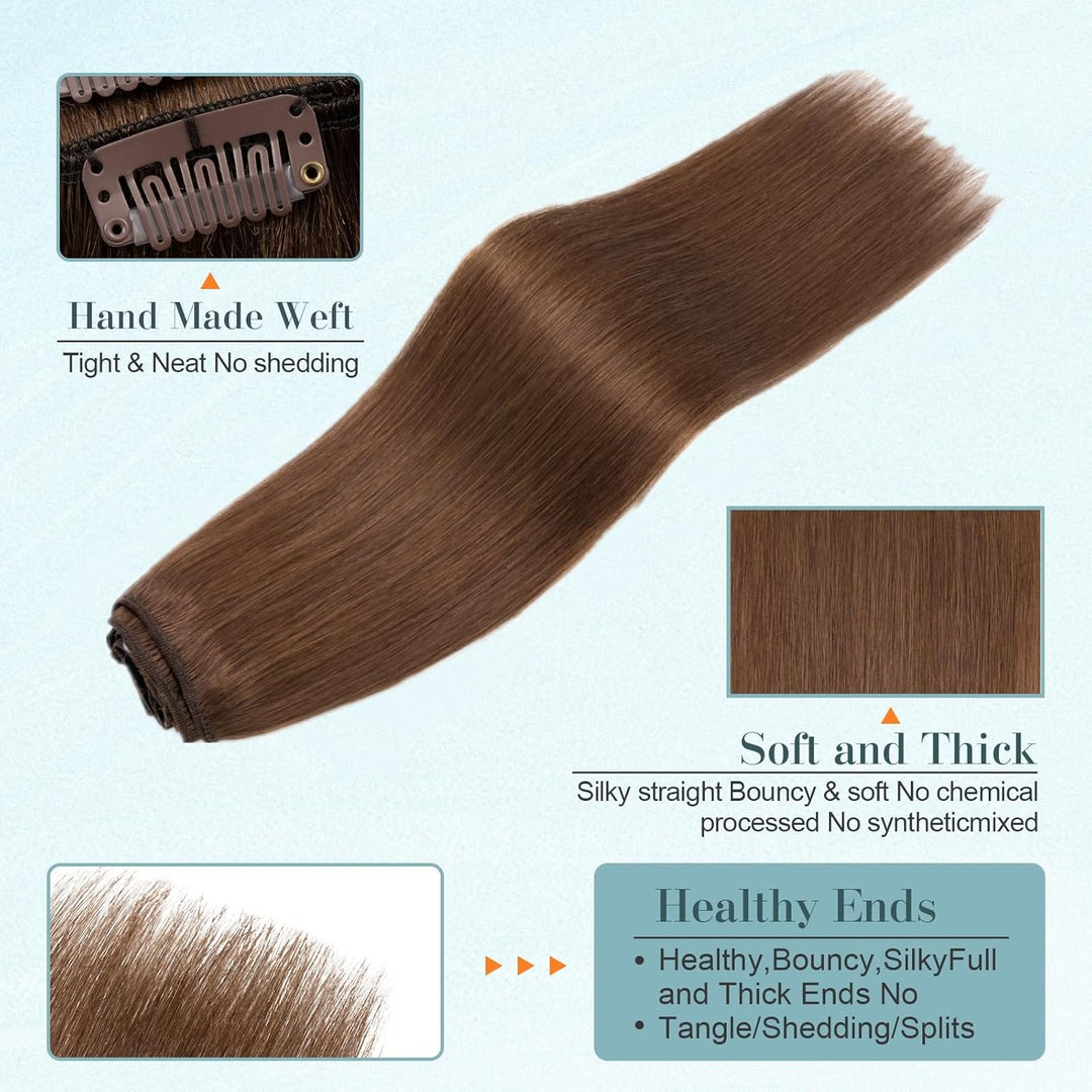 Benehair Clip in Extensions Echthaar, 8 Stück 100% Echtes Haar Extension 70g, Schokoladen Braun Haar