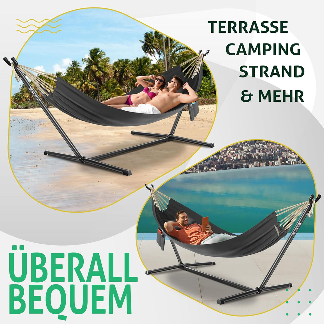 KESSER® Hängematte Lake mit Gestell, Doppel für 2 Personen, 200kg Belastbarkeit, Indoor &amp; Outdoor, X
