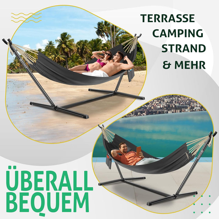 KESSER® Hängematte Lake mit Gestell, Doppel für 2 Personen, 200kg Belastbarkeit, Indoor &amp; Outdoor, X