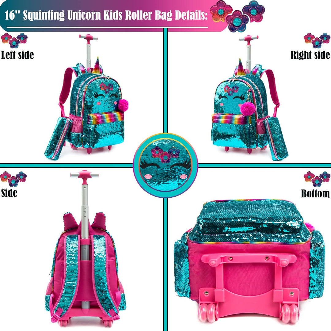 Rucksack Mädchen Schulranzen Trolley Schulrucksack Mädchen Teenager 3PCS Kinder Schultrolley Geeigne