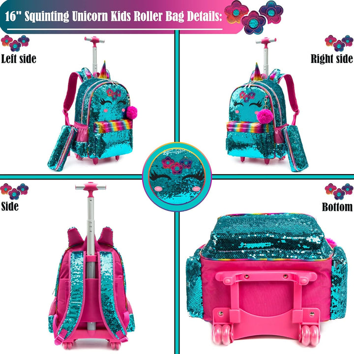 Rucksack Mädchen Schulranzen Trolley Schulrucksack Mädchen Teenager 3PCS Kinder Schultrolley Geeigne