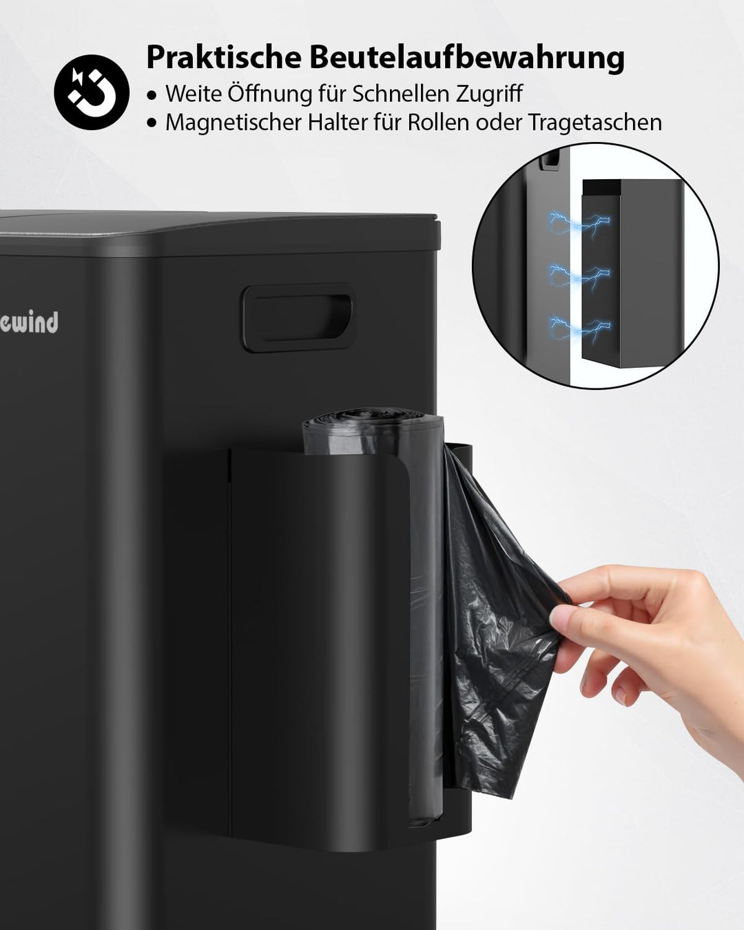 lovewind Mülleimer, 3 x 20L Recyclingeimer, 3-Fach-Mülleimer für Recycling und Abfall, inklusive Mül