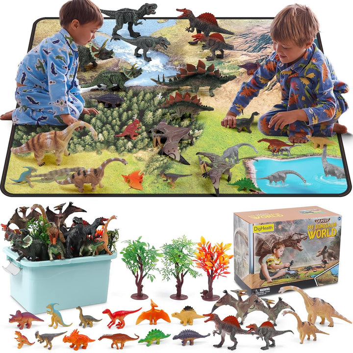 Dinosaurier Spielzeug Set mit Aktivitäts Spielmatte, Pädagogische Realistische Dinosaurier Figuren E